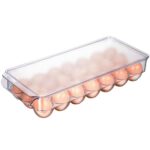 Fridge Bin Egg Holder, Plastic Stackable BPA Free With Lid For Refrigerator 21 Eggs