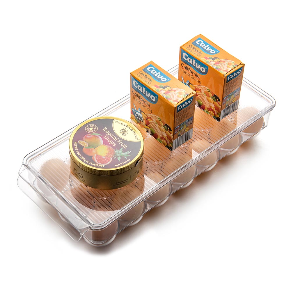 Fridge Bin Egg Holder, Plastic Stackable BPA Free With Lid For Refrigerator 21 Eggs