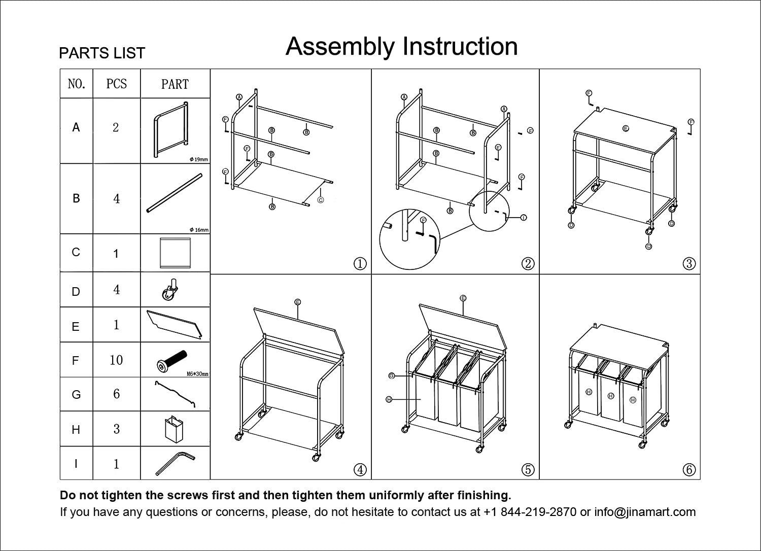 Rolling Laundry Hamper 3 Bags with Iron Board 4 Assembling Instructions for JINAMART Rolling Laundry Hamper with Iron board