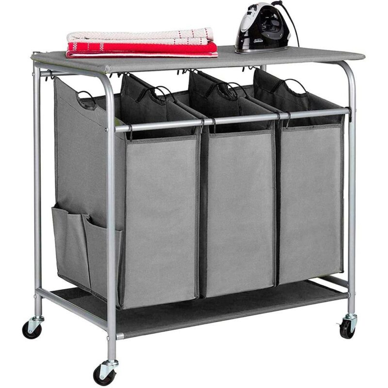 Rolling Laundry Hamper 3 bags GRAY