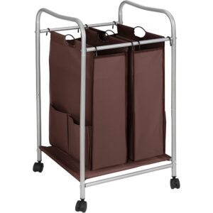 Rolling Laundry Hamper 2 bags brown