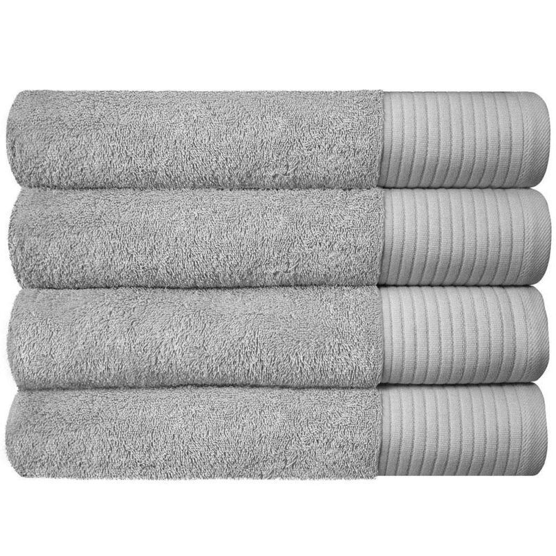Soft Bath Towels Ultra Absorbent 100% Cotton Eco-Friendly Set 600 GSM - 4 PCS, Grey