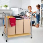 Rolling Laundry Hamper 3 Bags with Iron Board