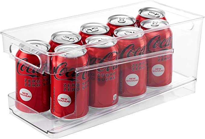 Jinamart Refrigerator Organizer Bins Pop Soda Can Dispenser (12oz, Wide) Beverage Holder for Fridge, Freezer, Kitchen, Countertops, Cabinets – Clear Plastic Canned Food Pantry Storage Rack
