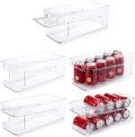 Jinamart Refrigerator Organizer Bins Pop Soda Can Dispenser (12oz, Wide) Beverage Holder for Fridge, Freezer, Kitchen, Countertops, Cabinets - Clear Plastic Canned Food Pantry Storage Rack