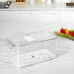 Jinamart Produce Saver Container 1 PACK (Large Size) Stackable Vegetable Fruit Container with Vents, Lid, Drain Tray, Fridge Bins for Veggie, Berries, Fruits and Vegetables, BPA Free