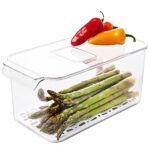 Jinamart Produce Saver Container 1 PACK (Large Size) Stackable Vegetable Fruit Container with Vents, Lid, Drain Tray, Fridge Bins for Veggie, Berries, Fruits and Vegetables, BPA Free